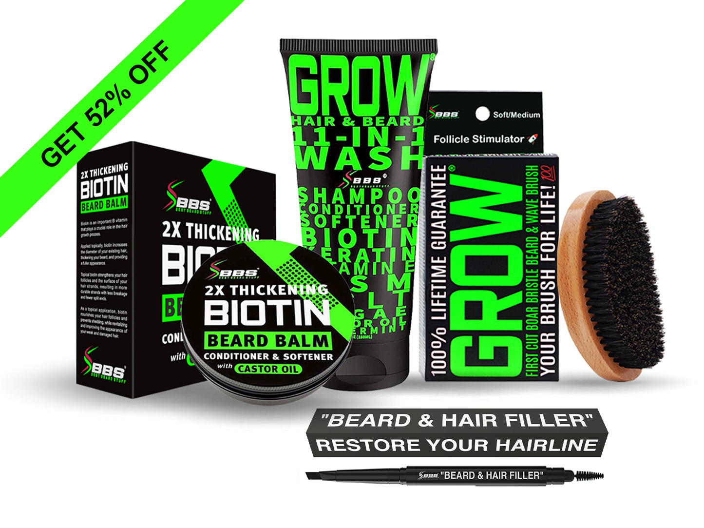 SPECIAL OFFER! 100% Lifetime Guarantee GROW® First Cut Boar Bristle Beard & Wave Brush Kit upgrade