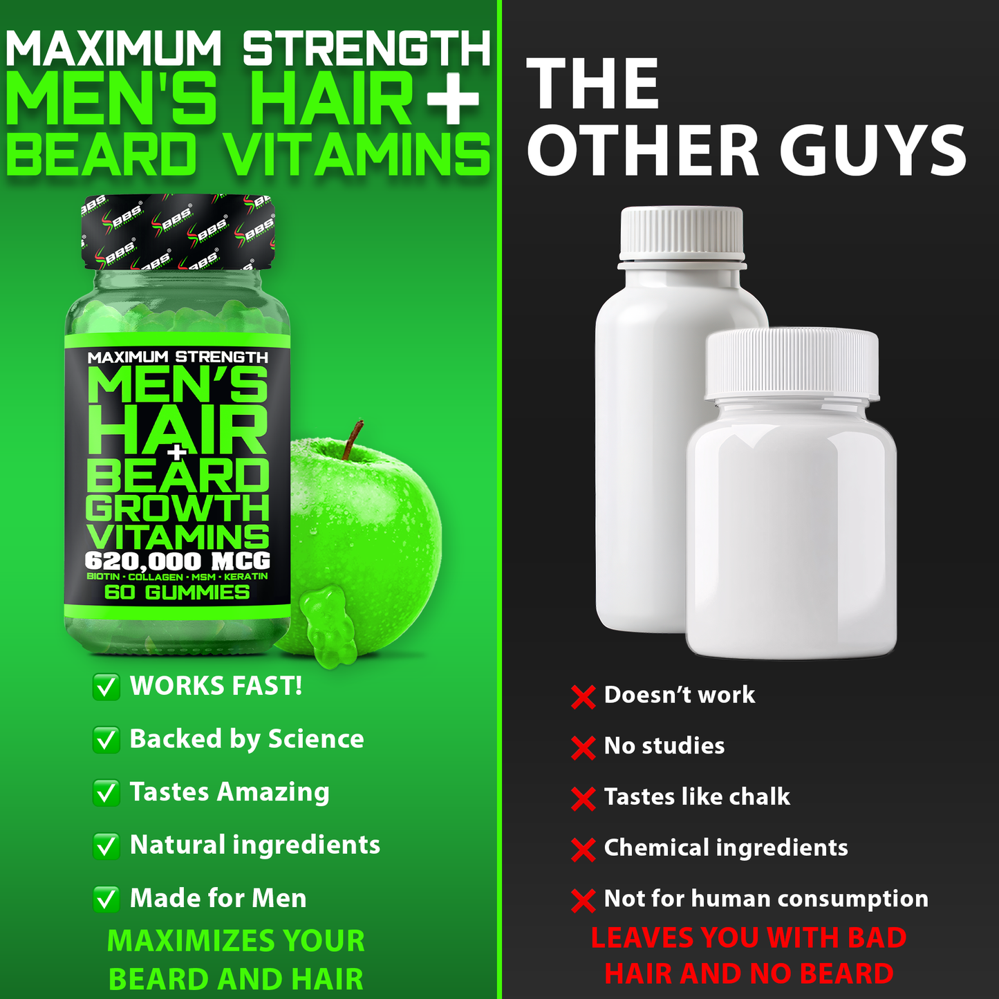 MAXIMUM STRENGTH 620,000mcg Beard Growth Gummies SnS