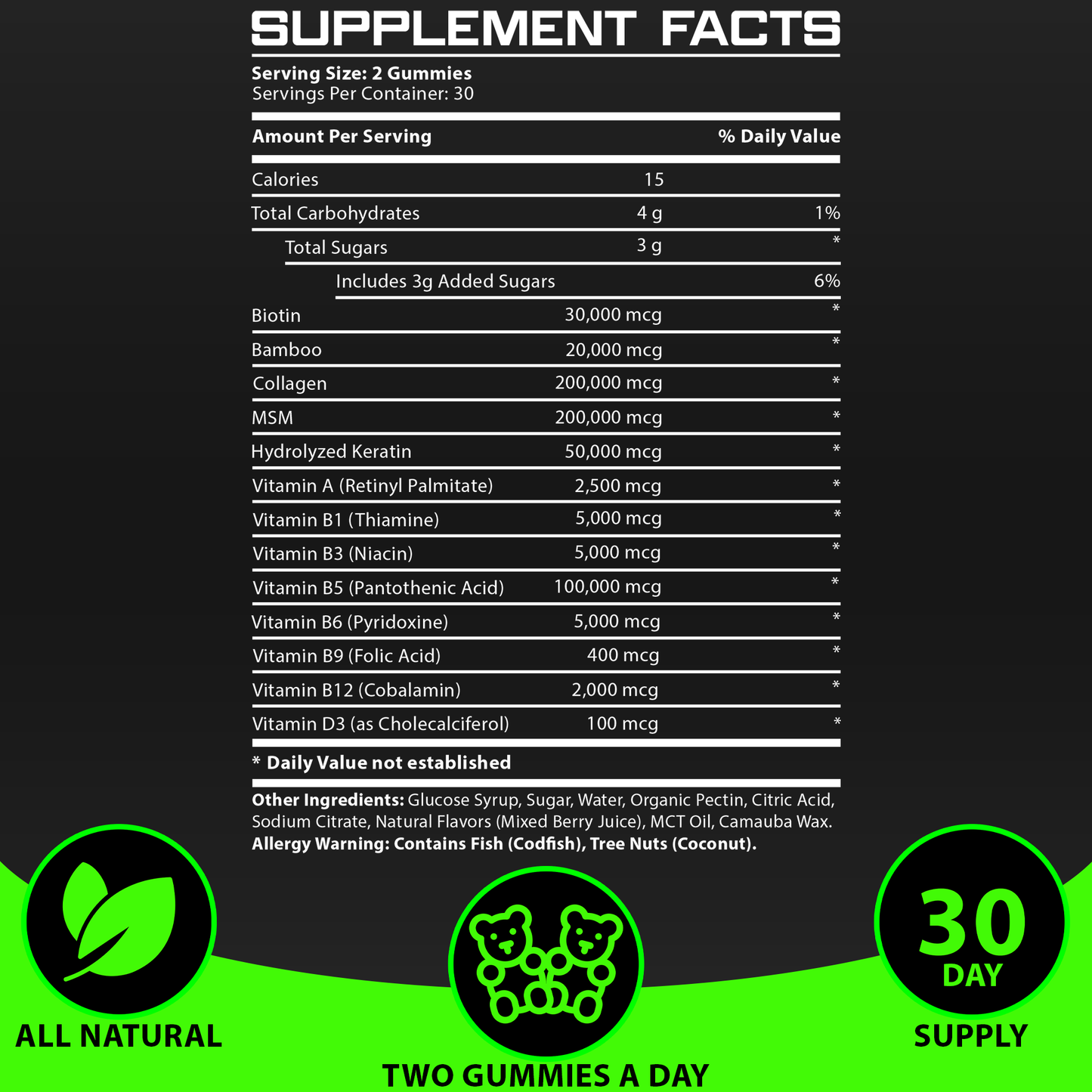 MAXIMUM STRENGTH 620,000mcg Beard Growth Gummies SnS